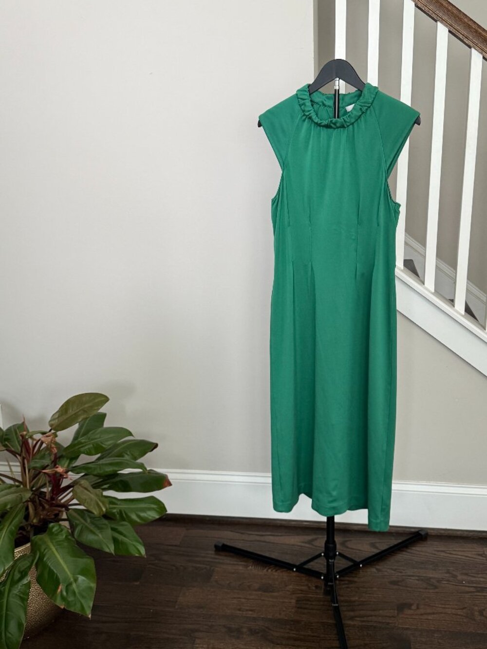 Tibi Tea Length Green Open Back Gown Size Large
